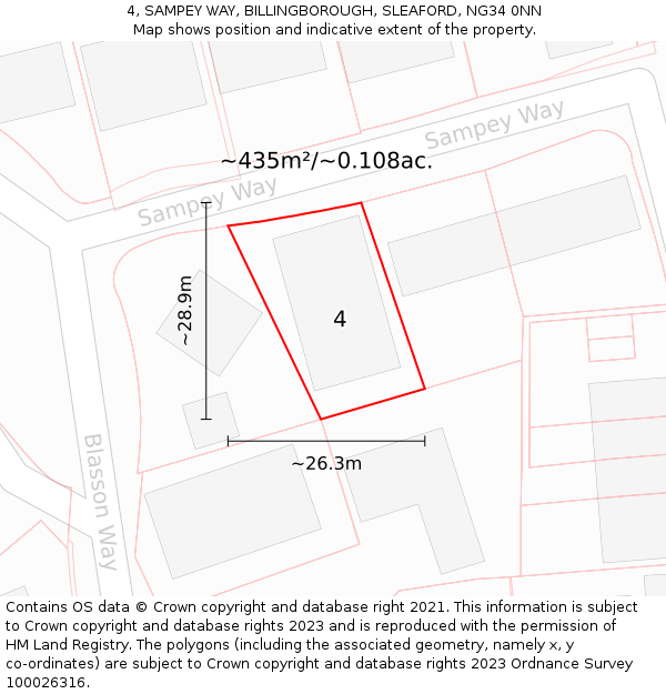 4, SAMPEY WAY, BILLINGBOROUGH, SLEAFORD, NG34 0NN: Plot and title map