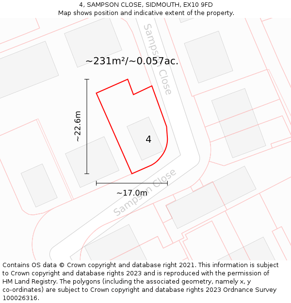 4, SAMPSON CLOSE, SIDMOUTH, EX10 9FD: Plot and title map