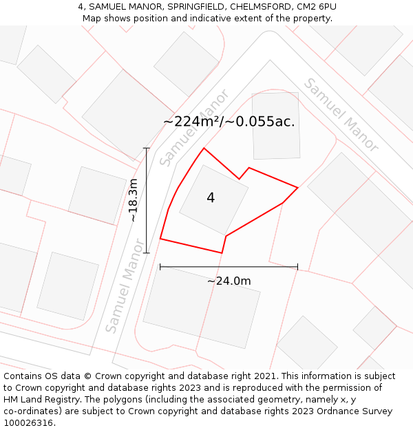 4, SAMUEL MANOR, SPRINGFIELD, CHELMSFORD, CM2 6PU: Plot and title map
