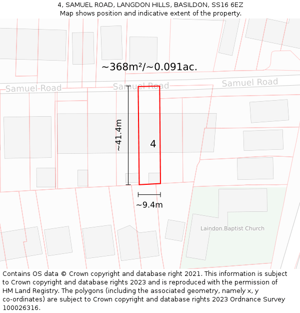 4, SAMUEL ROAD, LANGDON HILLS, BASILDON, SS16 6EZ: Plot and title map