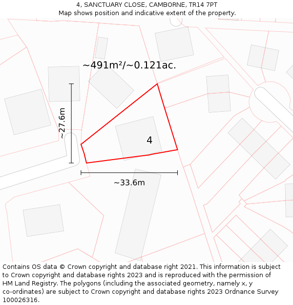 4, SANCTUARY CLOSE, CAMBORNE, TR14 7PT: Plot and title map