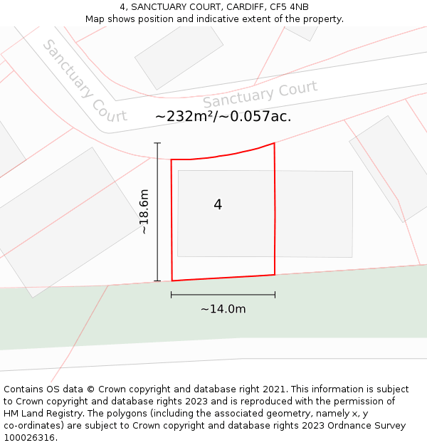4, SANCTUARY COURT, CARDIFF, CF5 4NB: Plot and title map