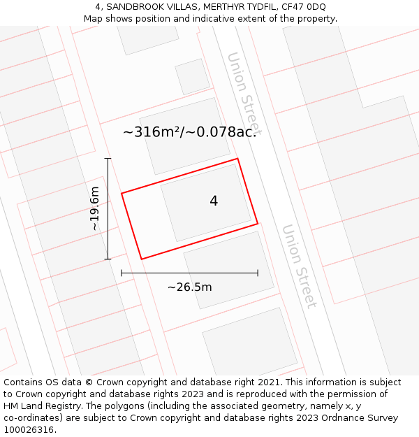 4, SANDBROOK VILLAS, MERTHYR TYDFIL, CF47 0DQ: Plot and title map