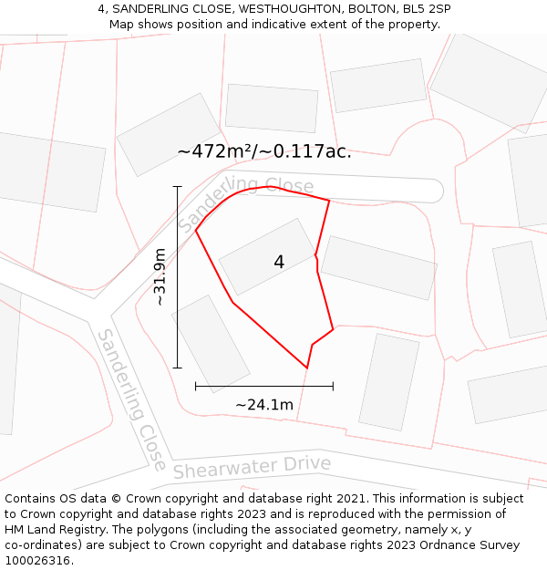 4, SANDERLING CLOSE, WESTHOUGHTON, BOLTON, BL5 2SP: Plot and title map
