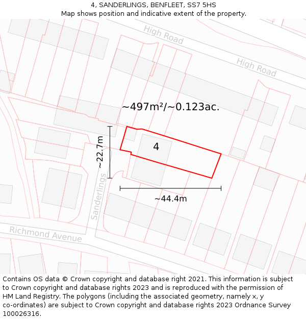 4, SANDERLINGS, BENFLEET, SS7 5HS: Plot and title map