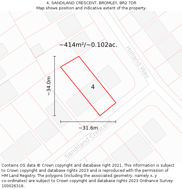 4, SANDILAND CRESCENT, BROMLEY, BR2 7DR: Plot and title map