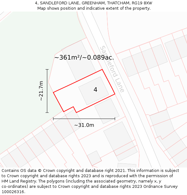 4, SANDLEFORD LANE, GREENHAM, THATCHAM, RG19 8XW: Plot and title map