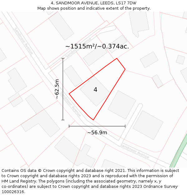 4, SANDMOOR AVENUE, LEEDS, LS17 7DW: Plot and title map
