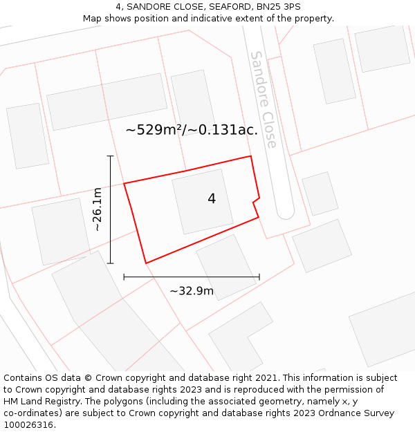 4, SANDORE CLOSE, SEAFORD, BN25 3PS: Plot and title map