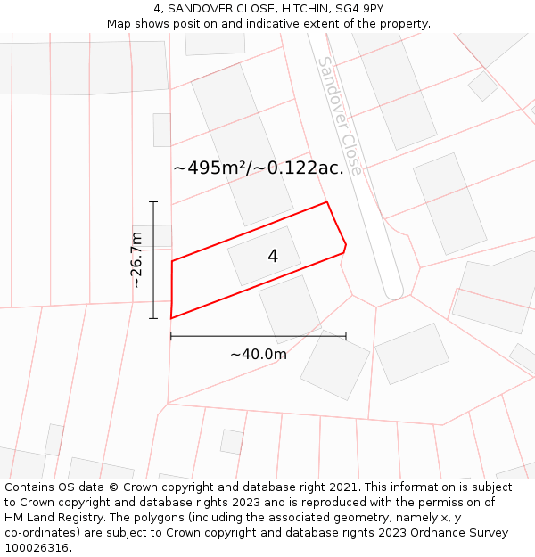 4, SANDOVER CLOSE, HITCHIN, SG4 9PY: Plot and title map