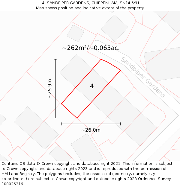 4, SANDPIPER GARDENS, CHIPPENHAM, SN14 6YH: Plot and title map