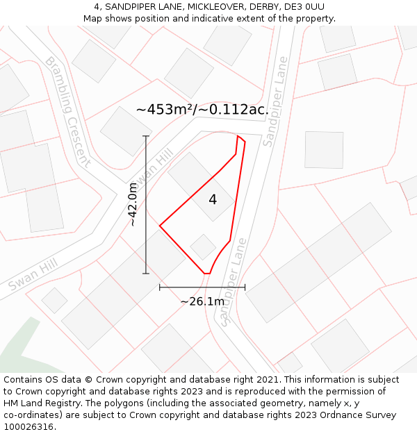 4, SANDPIPER LANE, MICKLEOVER, DERBY, DE3 0UU: Plot and title map