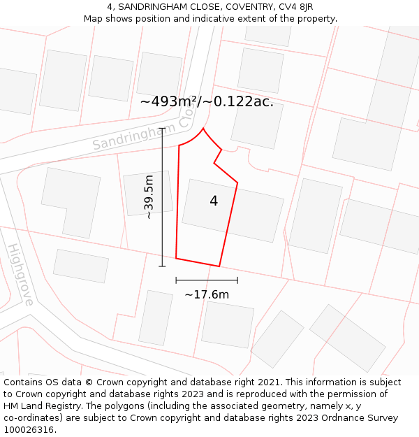 4, SANDRINGHAM CLOSE, COVENTRY, CV4 8JR: Plot and title map