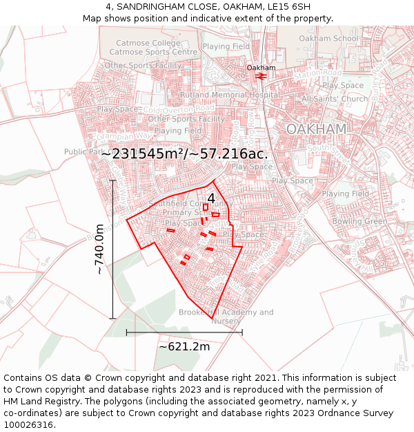 4, SANDRINGHAM CLOSE, OAKHAM, LE15 6SH: Plot and title map