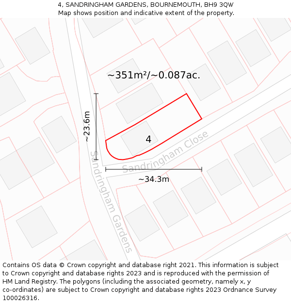 4, SANDRINGHAM GARDENS, BOURNEMOUTH, BH9 3QW: Plot and title map