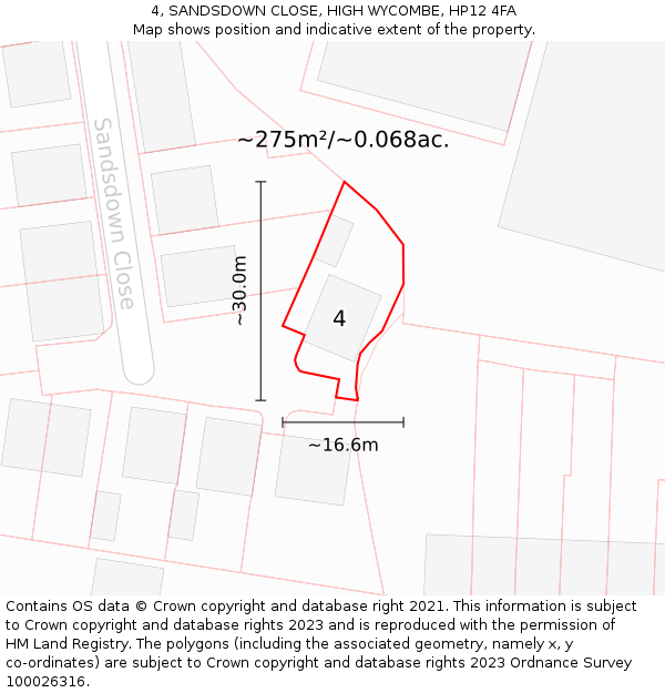 4, SANDSDOWN CLOSE, HIGH WYCOMBE, HP12 4FA: Plot and title map