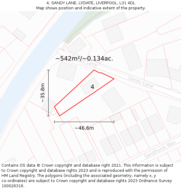 4, SANDY LANE, LYDIATE, LIVERPOOL, L31 4DL: Plot and title map