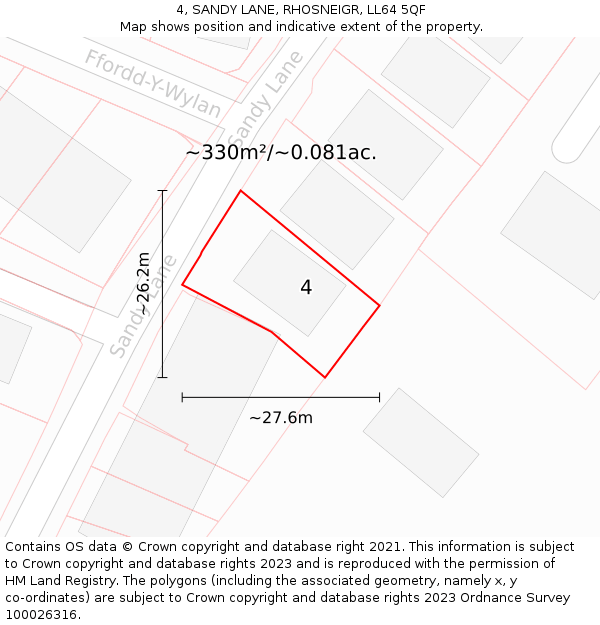 4, SANDY LANE, RHOSNEIGR, LL64 5QF: Plot and title map
