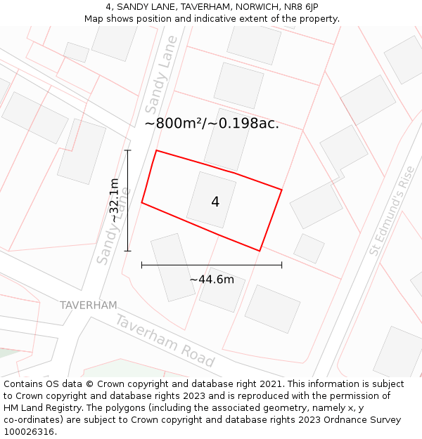 4, SANDY LANE, TAVERHAM, NORWICH, NR8 6JP: Plot and title map