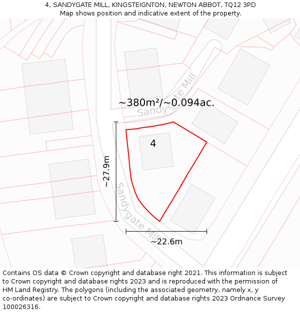 4, SANDYGATE MILL, KINGSTEIGNTON, NEWTON ABBOT, TQ12 3PD: Plot and title map