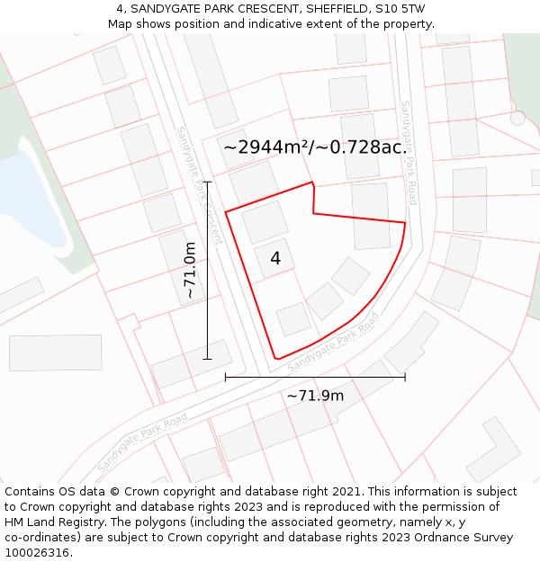 4, SANDYGATE PARK CRESCENT, SHEFFIELD, S10 5TW: Plot and title map