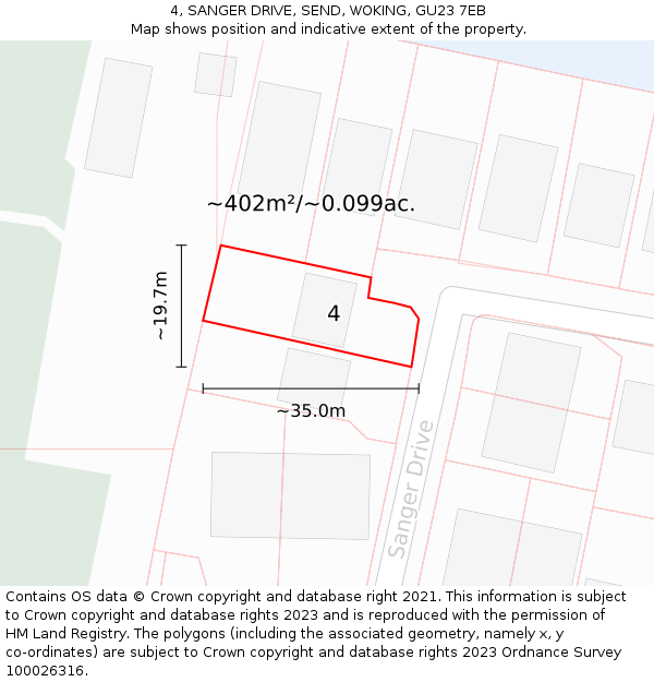 4, SANGER DRIVE, SEND, WOKING, GU23 7EB: Plot and title map