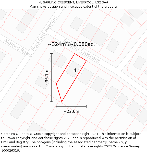4, SAPLING CRESCENT, LIVERPOOL, L32 3AA: Plot and title map