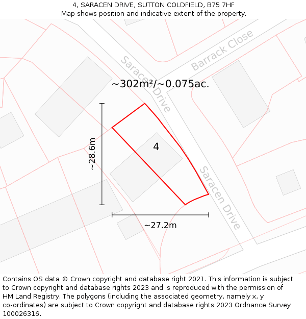 4, SARACEN DRIVE, SUTTON COLDFIELD, B75 7HF: Plot and title map