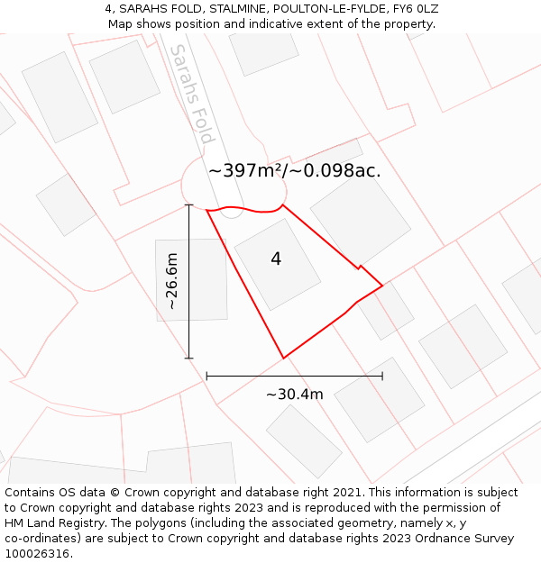 4, SARAHS FOLD, STALMINE, POULTON-LE-FYLDE, FY6 0LZ: Plot and title map