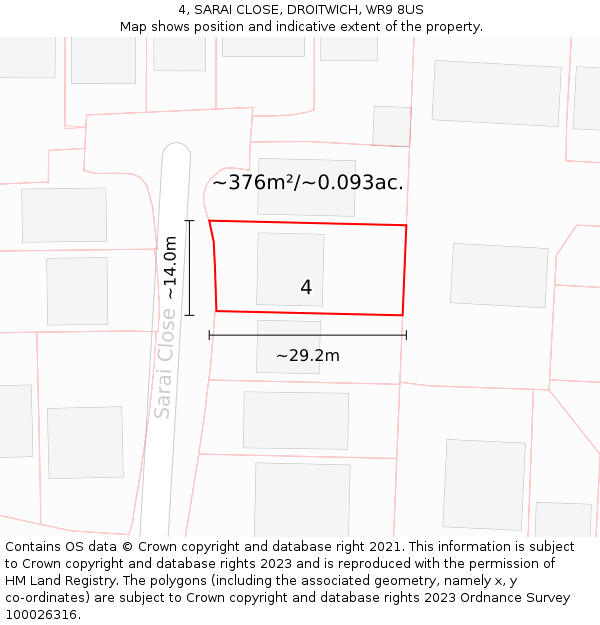 4, SARAI CLOSE, DROITWICH, WR9 8US: Plot and title map