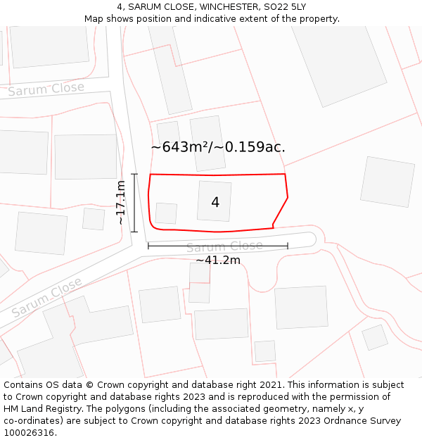 4, SARUM CLOSE, WINCHESTER, SO22 5LY: Plot and title map