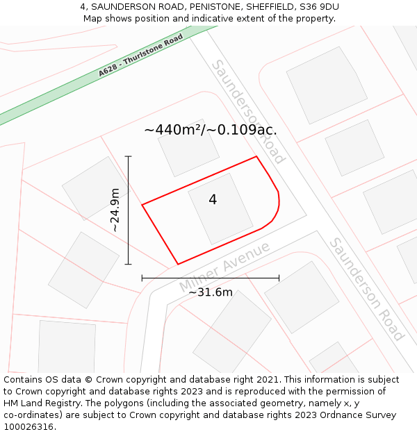 4, SAUNDERSON ROAD, PENISTONE, SHEFFIELD, S36 9DU: Plot and title map