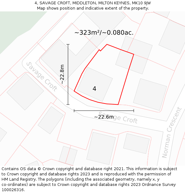 4, SAVAGE CROFT, MIDDLETON, MILTON KEYNES, MK10 9JW: Plot and title map