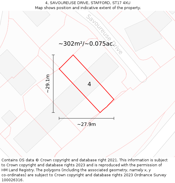 4, SAVOUREUSE DRIVE, STAFFORD, ST17 4XU: Plot and title map