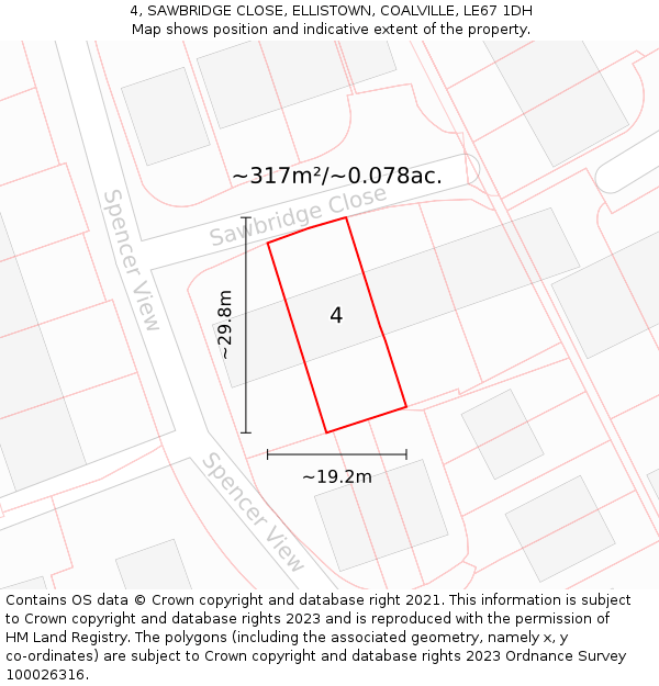 4, SAWBRIDGE CLOSE, ELLISTOWN, COALVILLE, LE67 1DH: Plot and title map