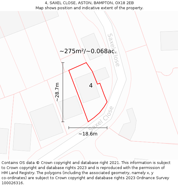 4, SAXEL CLOSE, ASTON, BAMPTON, OX18 2EB: Plot and title map