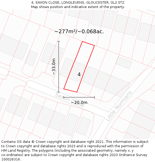 4, SAXON CLOSE, LONGLEVENS, GLOUCESTER, GL2 0TZ: Plot and title map