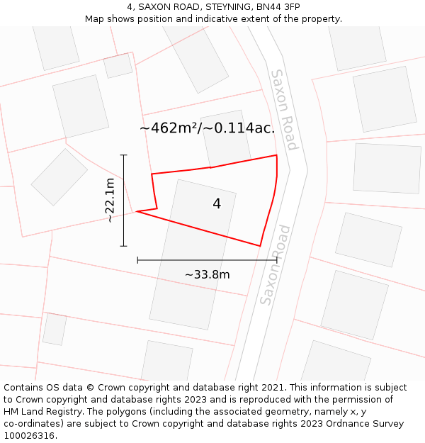 4, SAXON ROAD, STEYNING, BN44 3FP: Plot and title map