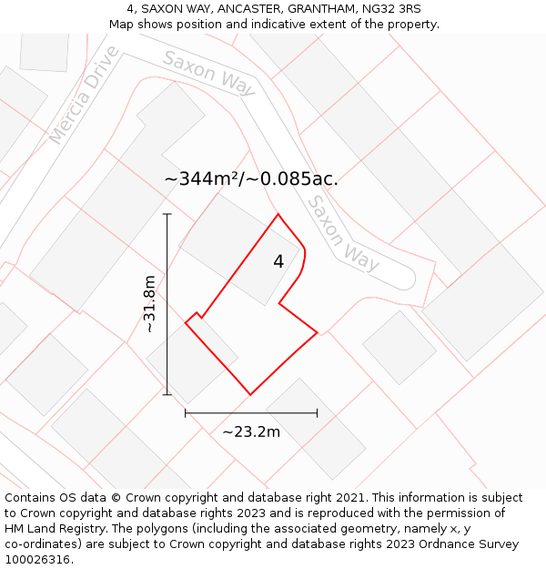 4, SAXON WAY, ANCASTER, GRANTHAM, NG32 3RS: Plot and title map