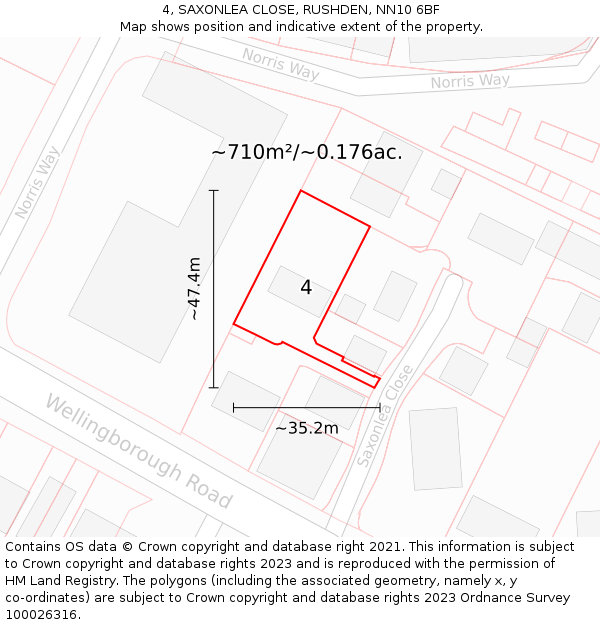 4, SAXONLEA CLOSE, RUSHDEN, NN10 6BF: Plot and title map