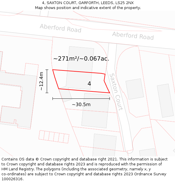 4, SAXTON COURT, GARFORTH, LEEDS, LS25 2NX: Plot and title map