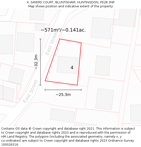4, SAYERS COURT, BLUNTISHAM, HUNTINGDON, PE28 3NP: Plot and title map