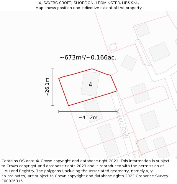 4, SAYERS CROFT, SHOBDON, LEOMINSTER, HR6 9NU: Plot and title map
