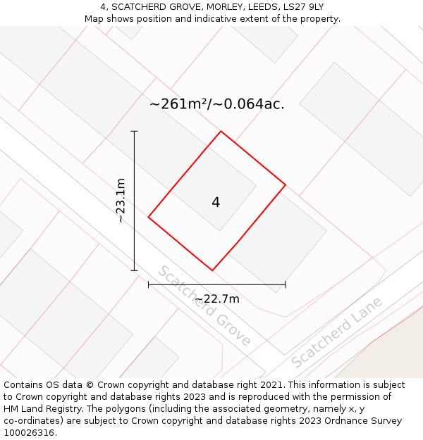 4, SCATCHERD GROVE, MORLEY, LEEDS, LS27 9LY: Plot and title map