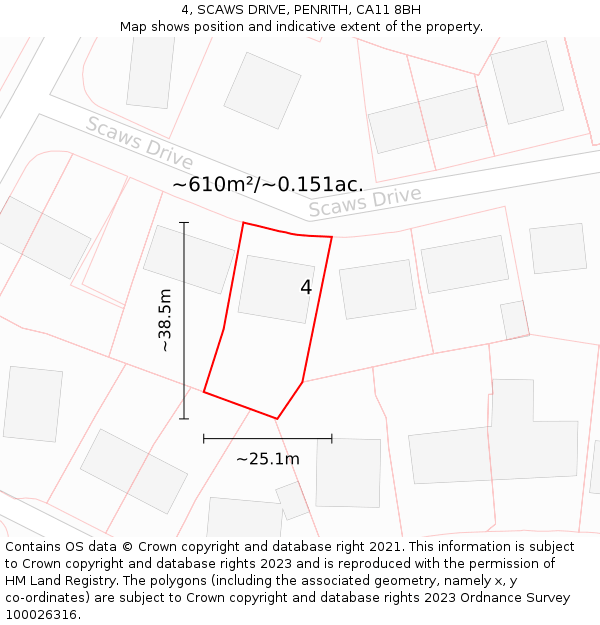 4, SCAWS DRIVE, PENRITH, CA11 8BH: Plot and title map
