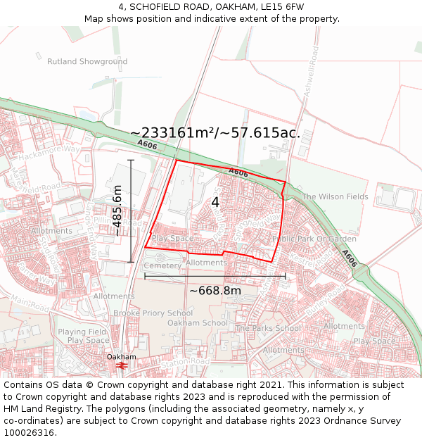 4, SCHOFIELD ROAD, OAKHAM, LE15 6FW: Plot and title map