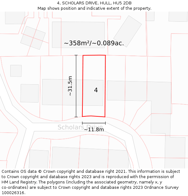 4, SCHOLARS DRIVE, HULL, HU5 2DB: Plot and title map