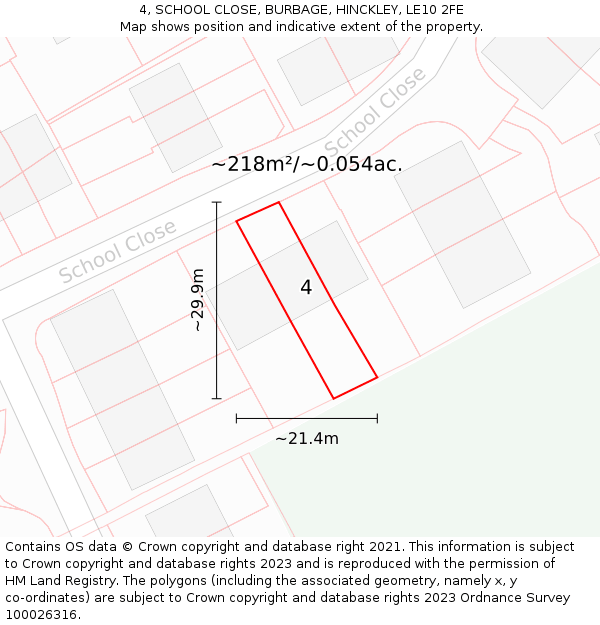 4, SCHOOL CLOSE, BURBAGE, HINCKLEY, LE10 2FE: Plot and title map