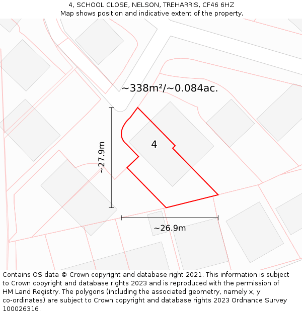 4, SCHOOL CLOSE, NELSON, TREHARRIS, CF46 6HZ: Plot and title map