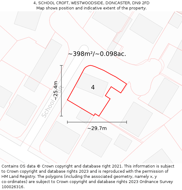 4, SCHOOL CROFT, WESTWOODSIDE, DONCASTER, DN9 2FD: Plot and title map